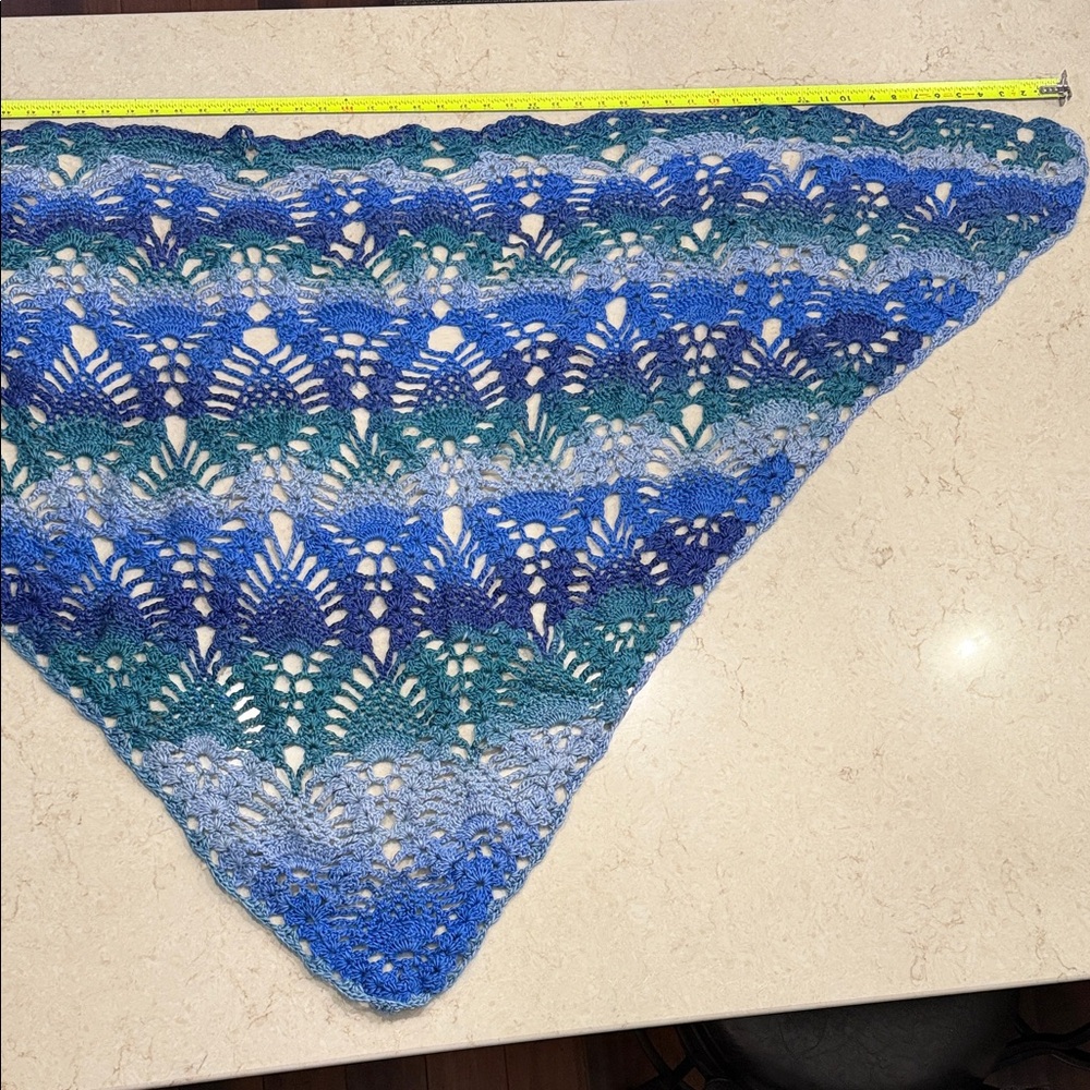Handmade Crochet Triangle Shawl in Blue & Green Ombre handmade by me!